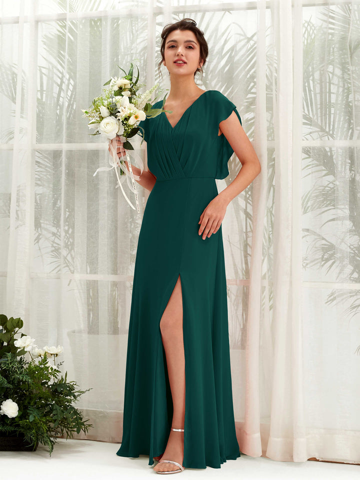 Carlyna Robe trapèze col V manches papillon longueur au sol demoiselle d&