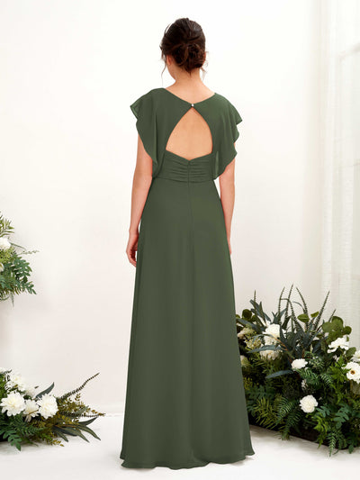 Carlyna Robe trapèze col V manches papillon longueur au sol demoiselle d'honneur Olive Martini #couleur_olive-martini