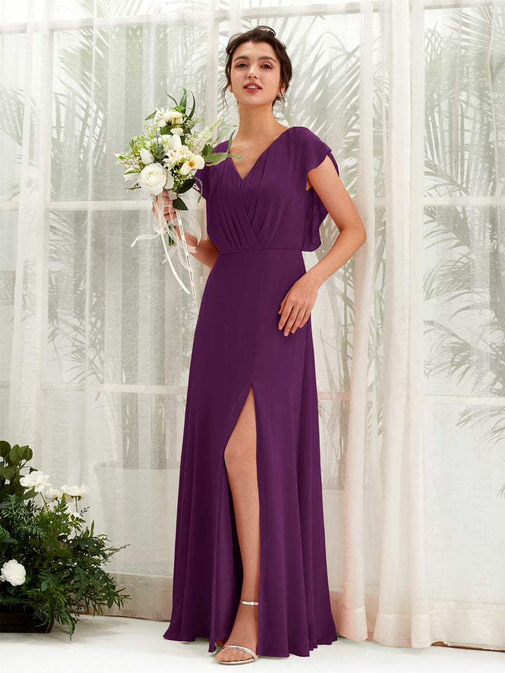 Carlyna Robe trapèze col V manches papillon longueur au sol demoiselle d&