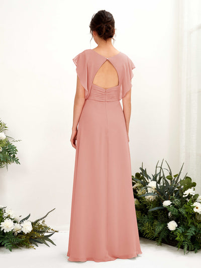 Carlyna Robe trapèze col V manches papillon longueur au sol demoiselle d'honneur Rose Champagne #couleur_rose-champagne