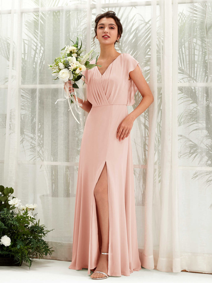 Carlyna Robe trapèze col V manches papillon longueur au sol demoiselle d&