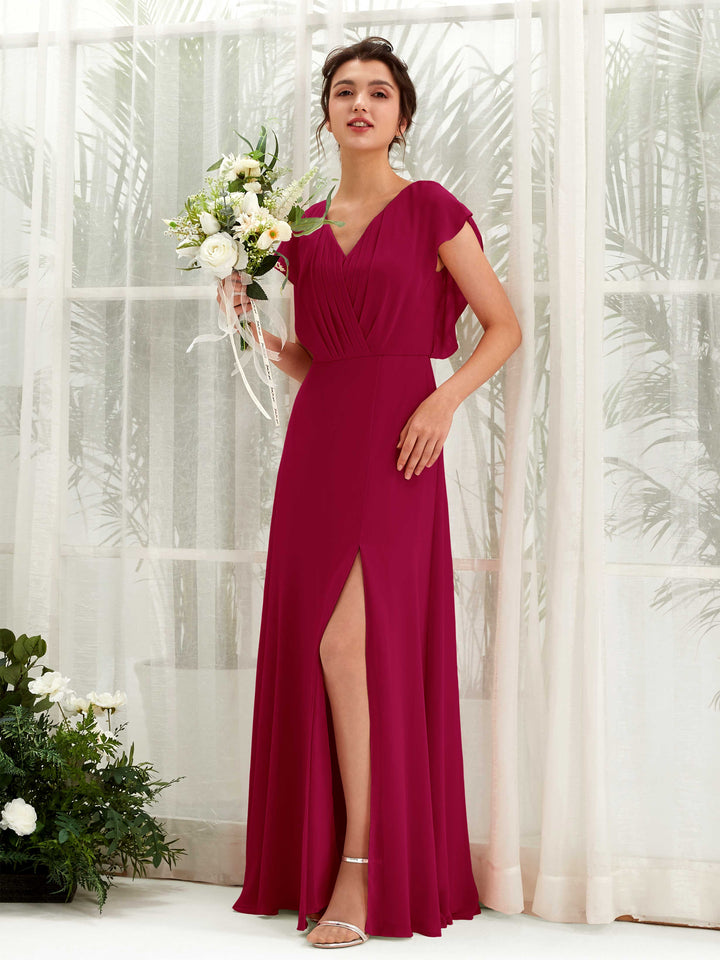 Carlyna Robe trapèze col V manches papillon longueur au sol demoiselle d&