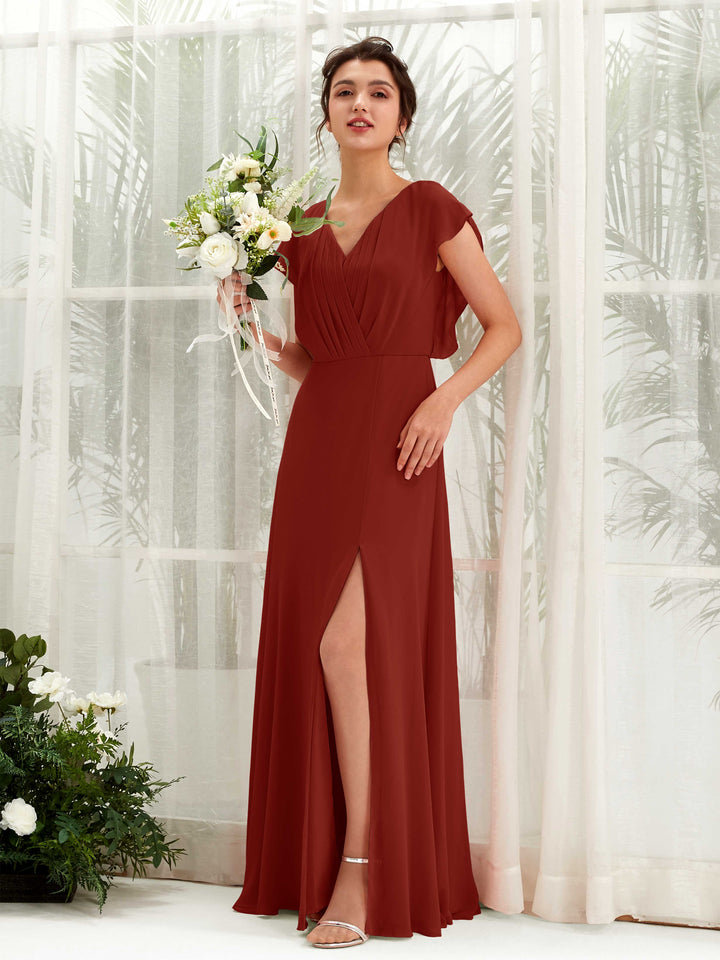 Carlyna Robe trapèze col V manches papillon longueur au sol demoiselle d&