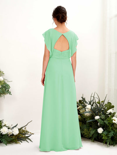 Carlyna Robe trapèze col V manches papillon longueur au sol demoiselle d'honneur Vert Menthe #couleur_vert-menthe