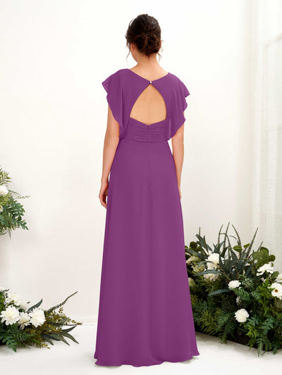 Carlyna Robe trapèze col V manches papillon longueur au sol demoiselle d'honneur Violet #couleur_violet