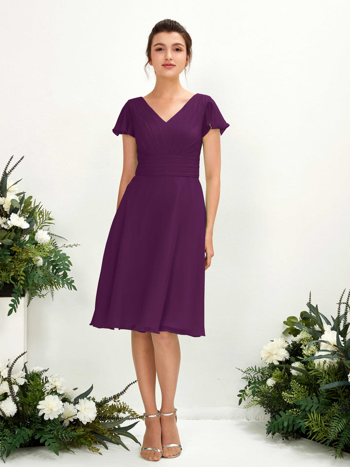 Carlyna Robe trapèze col V manches papillon longueur genou mousseline Pourpre 