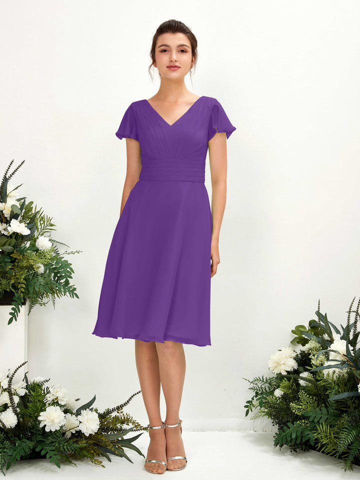 Carlyna Robe trapèze col V manches papillon longueur genou mousseline Régence 