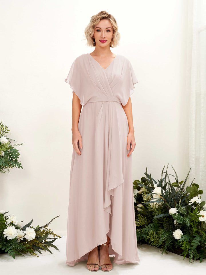 Carlyna Robe Trapèze Col V Manches papillon Longueur ras du sol Demoiselle d&