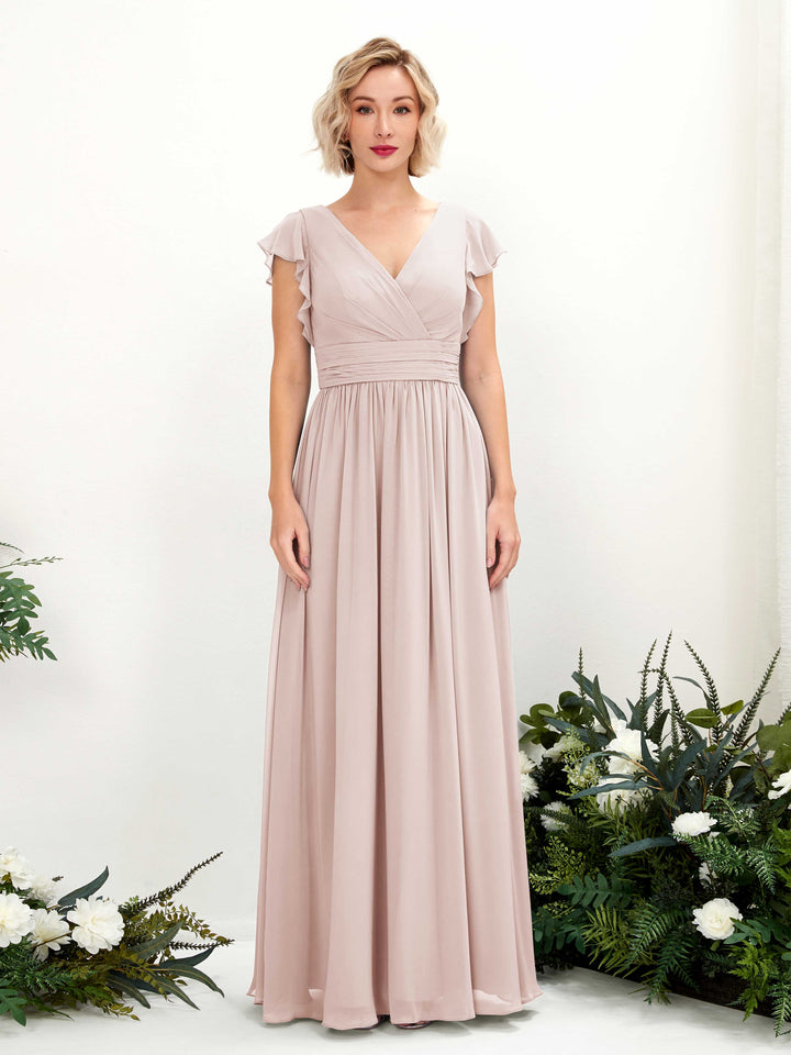 Carlyna Robe Trapèze Col V Manches papillon Longueur ras du sol Demoiselle d&