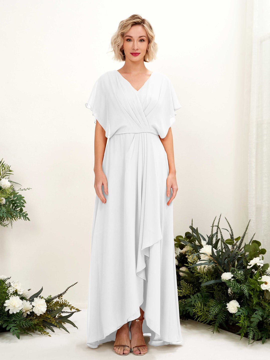 Carlyna Robe Trapèze Col V Manches papillon Longueur ras du sol Demoiselle d&