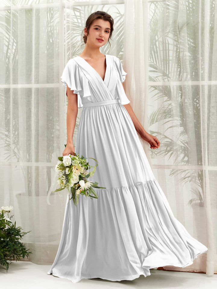 Carlyna Robe trapèze col V manches papillon longueur ras du sol demoiselle d&