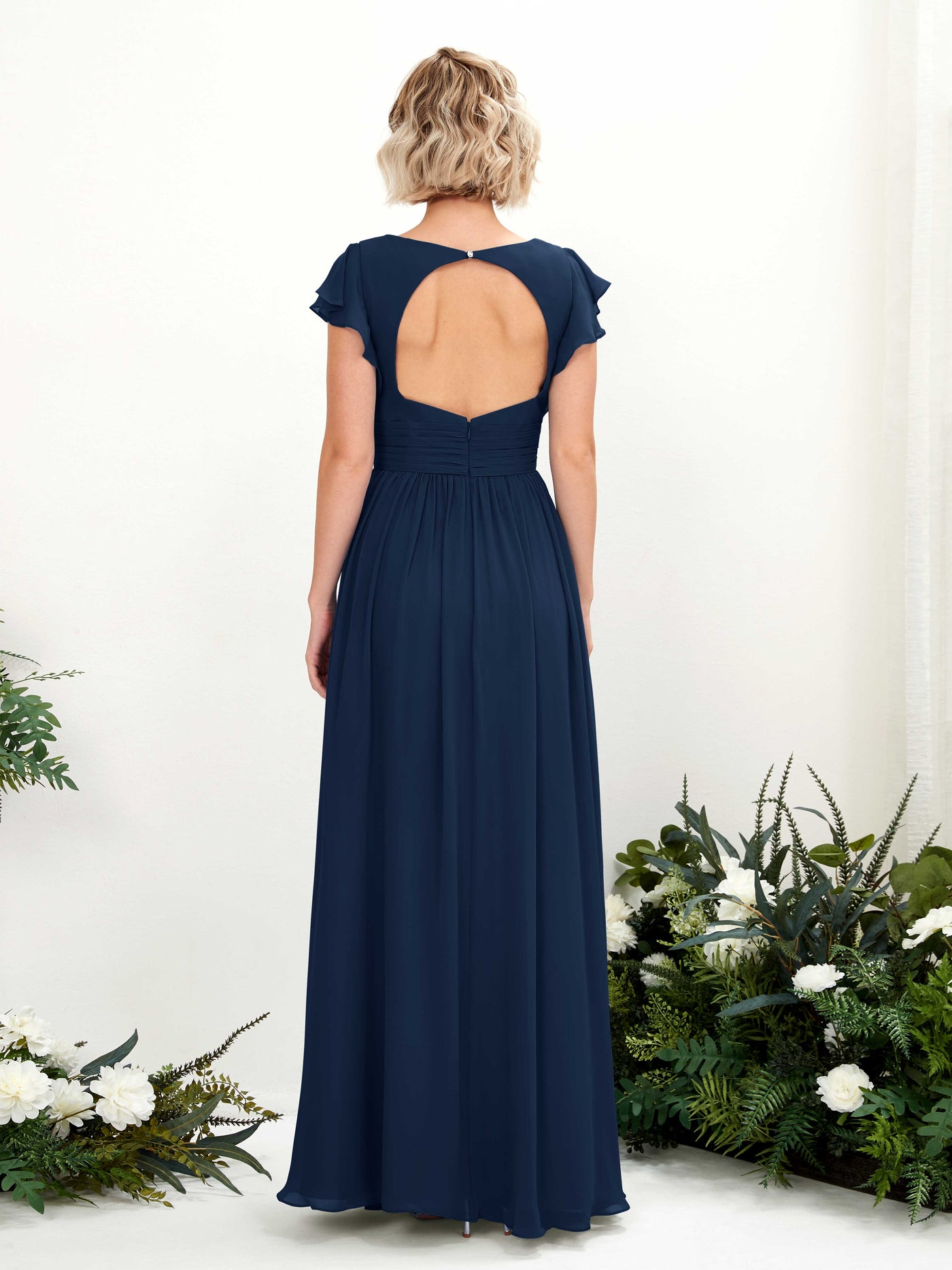 Carlyna Robe Trapèze Col V Manches papillon Longueur ras du sol Demoiselle d'honneur Bleu Marine #couleur_bleu-marine