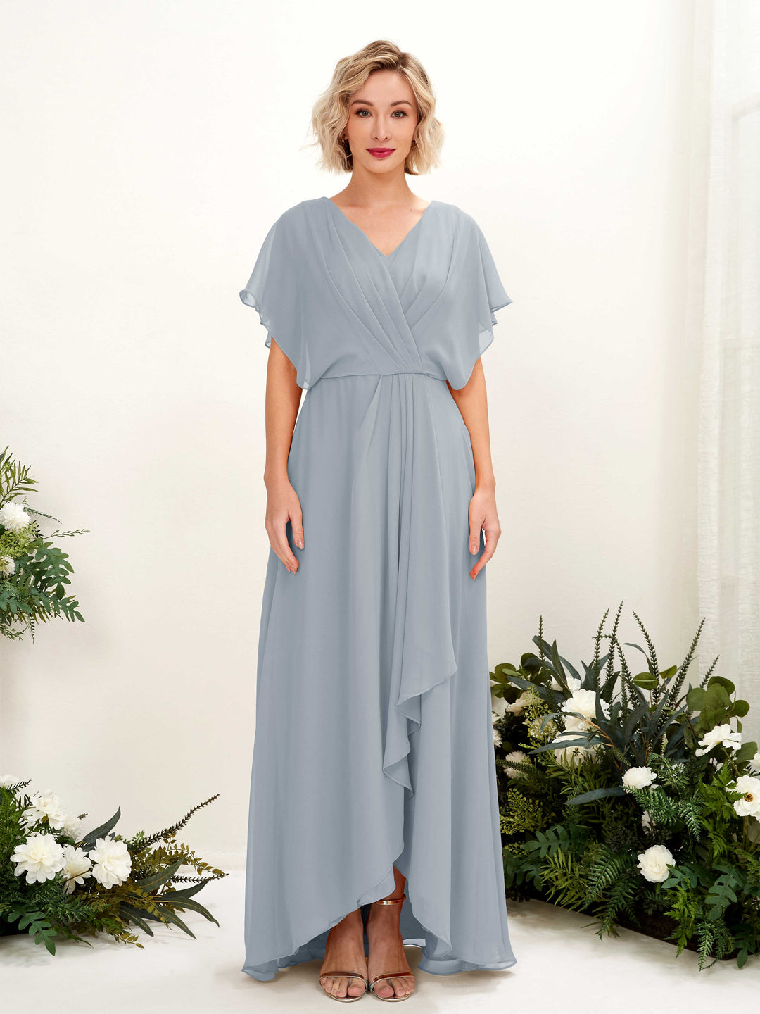 Carlyna Robe Trapèze Col V Manches papillon Longueur ras du sol Demoiselle d&