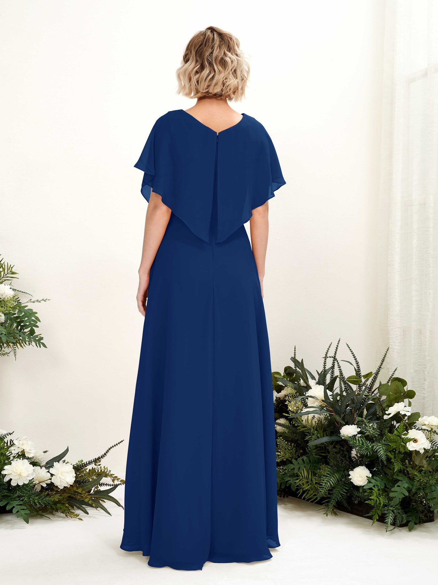 Carlyna Robe Trapèze Col V Manches papillon Longueur ras du sol Demoiselle d'honneur Bleu Roi #couleur_bleu-roi