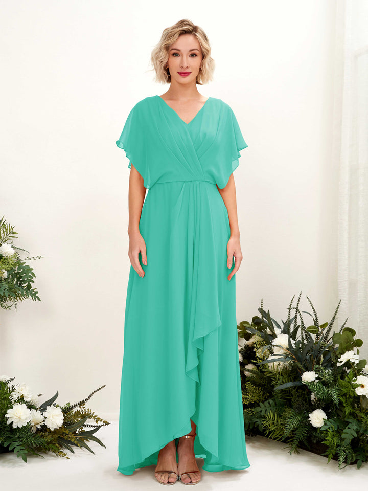 Carlyna Robe Trapèze Col V Manches papillon Longueur ras du sol Demoiselle d&