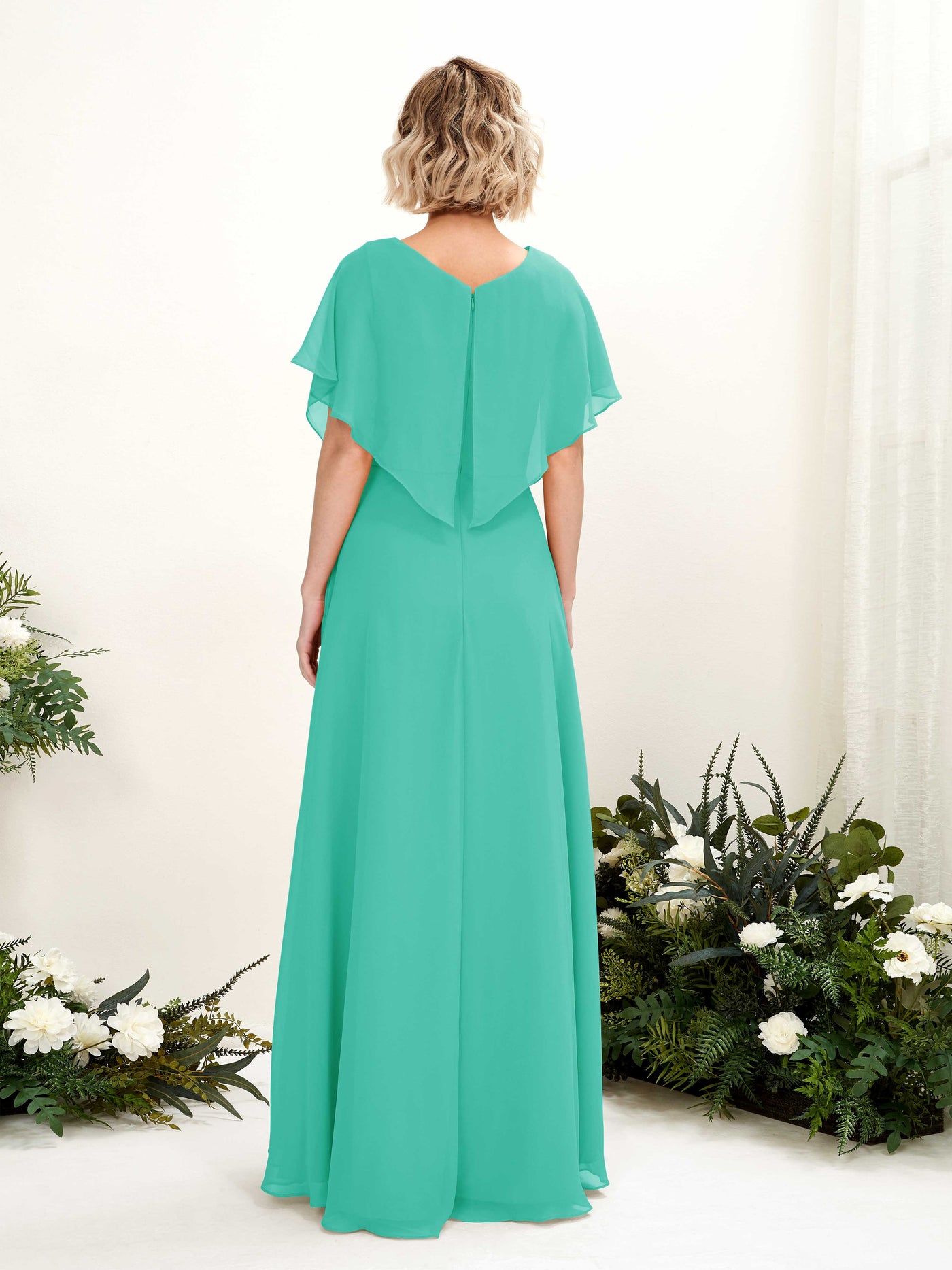 Carlyna Robe Trapèze Col V Manches papillon Longueur ras du sol Demoiselle d'honneur Bleu Tiffany #couleur_bleu-tiffany