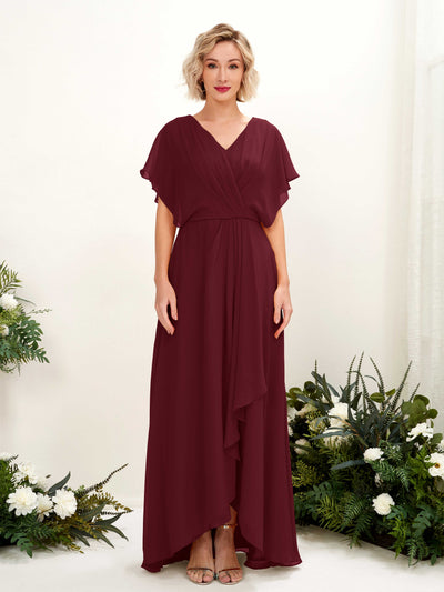 Carlyna Robe Trapèze Col V Manches papillon Longueur ras du sol Demoiselle d'honneur Bordeaux #couleur_bordeaux