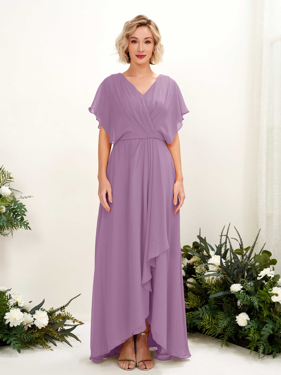 Carlyna Robe Trapèze Col V Manches papillon Longueur ras du sol Demoiselle d&