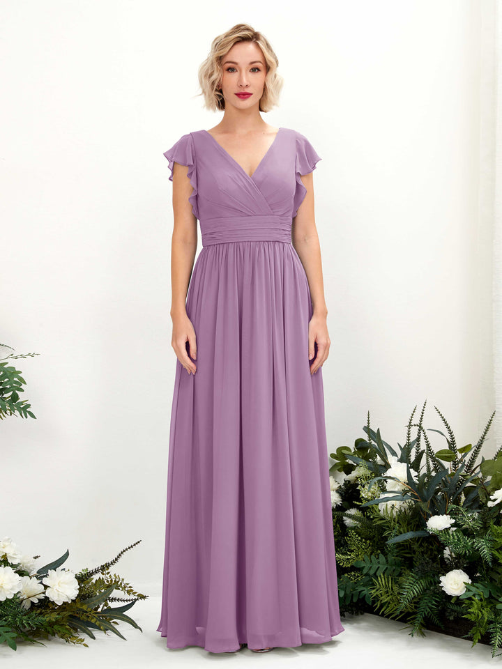 Carlyna Robe Trapèze Col V Manches papillon Longueur ras du sol Demoiselle d&