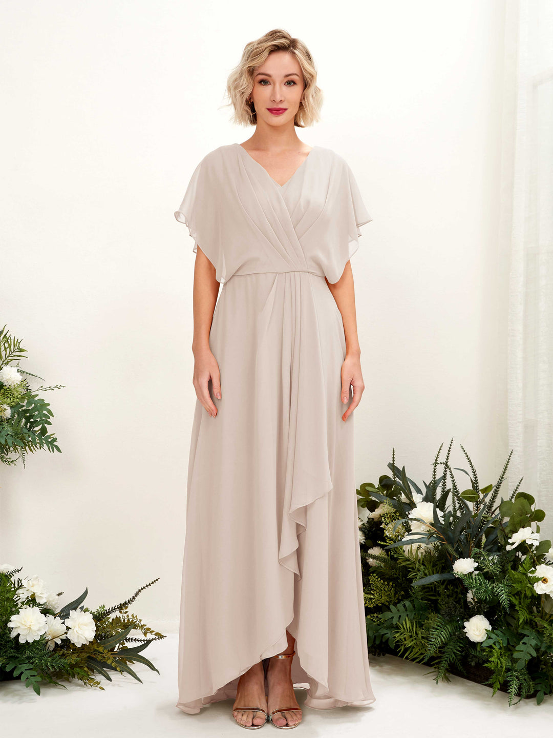 Carlyna Robe Trapèze Col V Manches papillon Longueur ras du sol Demoiselle d&