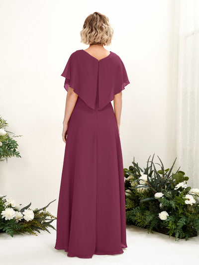 Carlyna Robe Trapèze Col V Manches papillon Longueur ras du sol Demoiselle d'honneur Chianti #couleur_chianti
