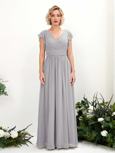 Carlyna Robe Trapèze Col V Manches papillon Longueur ras du sol Demoiselle d'honneur Gris Boussole #couleur_gris-boussole