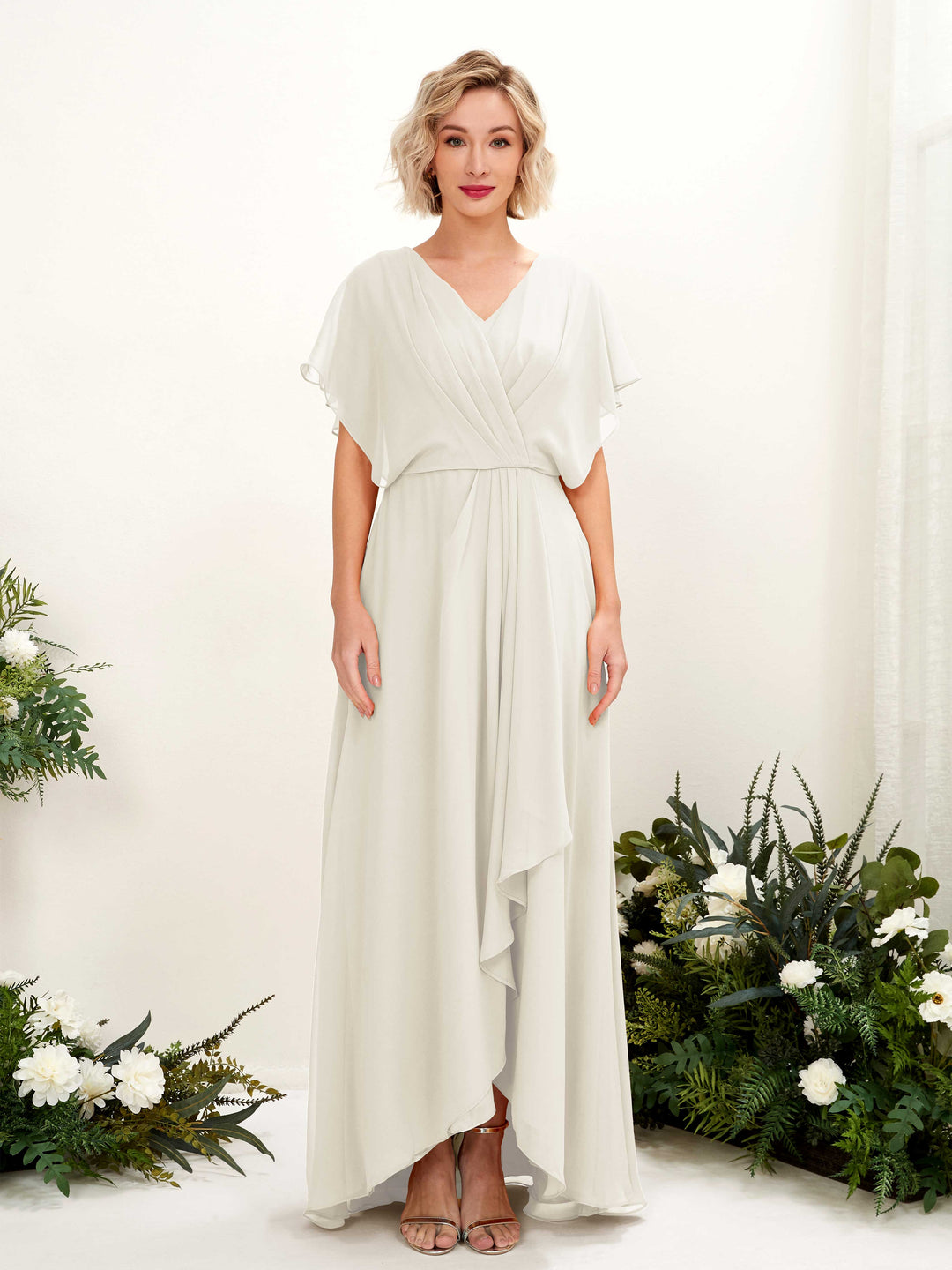 Carlyna Robe Trapèze Col V Manches papillon Longueur ras du sol Demoiselle d&