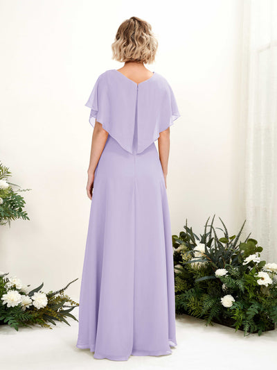 Carlyna Robe Trapèze Col V Manches papillon Longueur ras du sol Demoiselle d'honneur Lilas #couleur_lilas