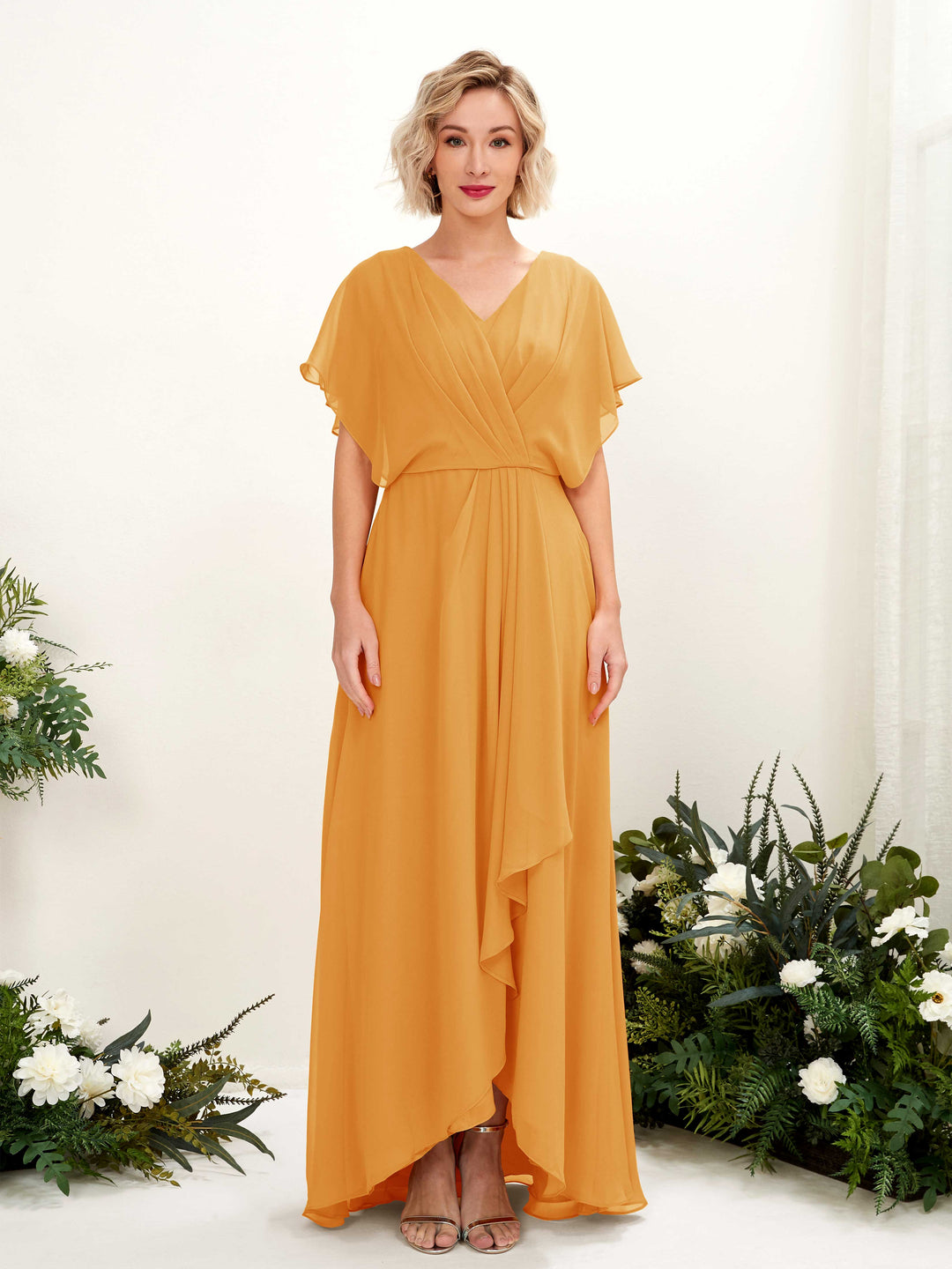 Carlyna Robe Trapèze Col V Manches papillon Longueur ras du sol Demoiselle d&