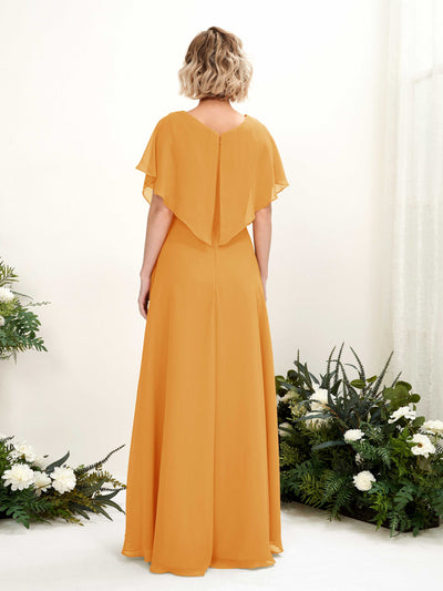 Carlyna Robe Trapèze Col V Manches papillon Longueur ras du sol Demoiselle d'honneur Mangue #couleur_mangue