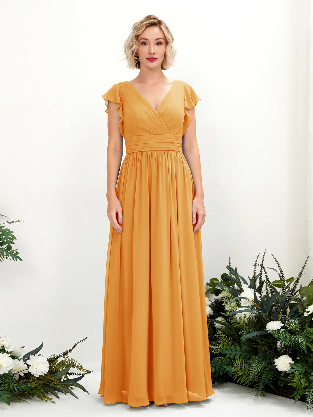 Carlyna Robe Trapèze Col V Manches papillon Longueur ras du sol Demoiselle d&
