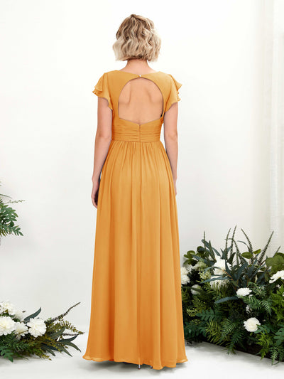 Carlyna Robe Trapèze Col V Manches papillon Longueur ras du sol Demoiselle d'honneur Mangue #couleur_mangue