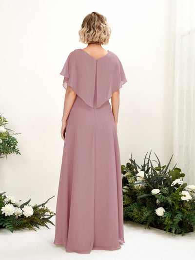 Carlyna Robe Trapèze Col V Manches papillon Longueur ras du sol Demoiselle d'honneur Mauve Vintage #couleur_mauve-vintage