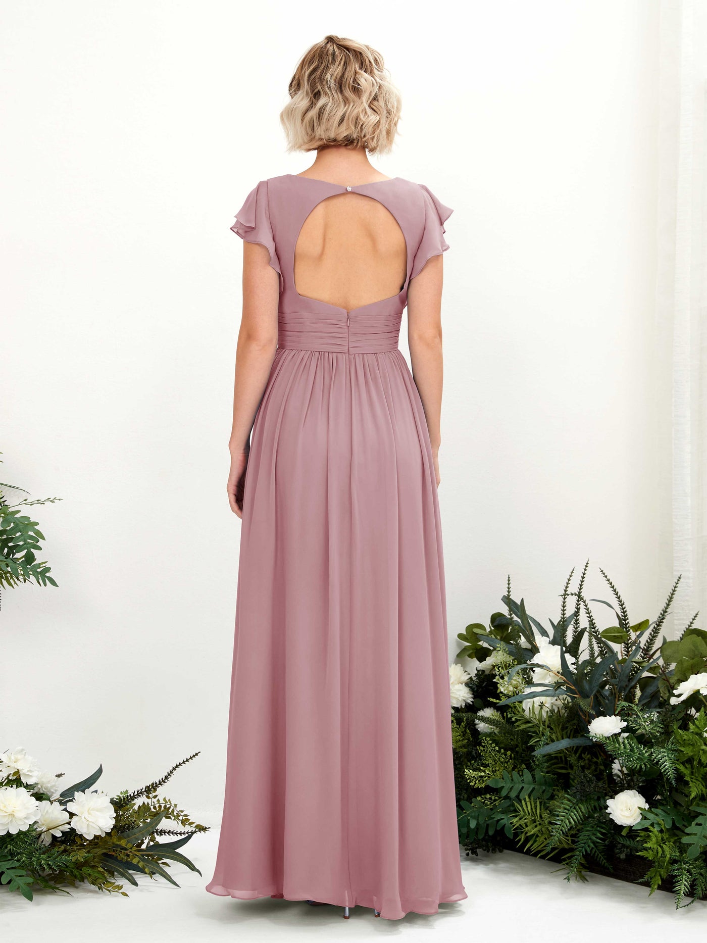 Carlyna Robe Trapèze Col V Manches papillon Longueur ras du sol Demoiselle d'honneur Mauve Vintage #couleur_mauve-vintage