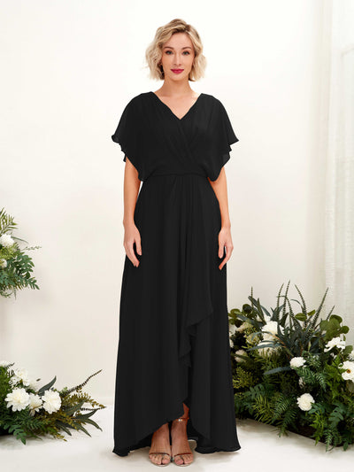 Carlyna Robe Trapèze Col V Manches papillon Longueur ras du sol Demoiselle d'honneur Noir #couleur_noir