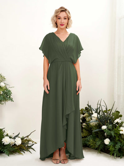 Carlyna Robe Trapèze Col V Manches papillon Longueur ras du sol Demoiselle d'honneur Olive Martini #couleur_olive-martini