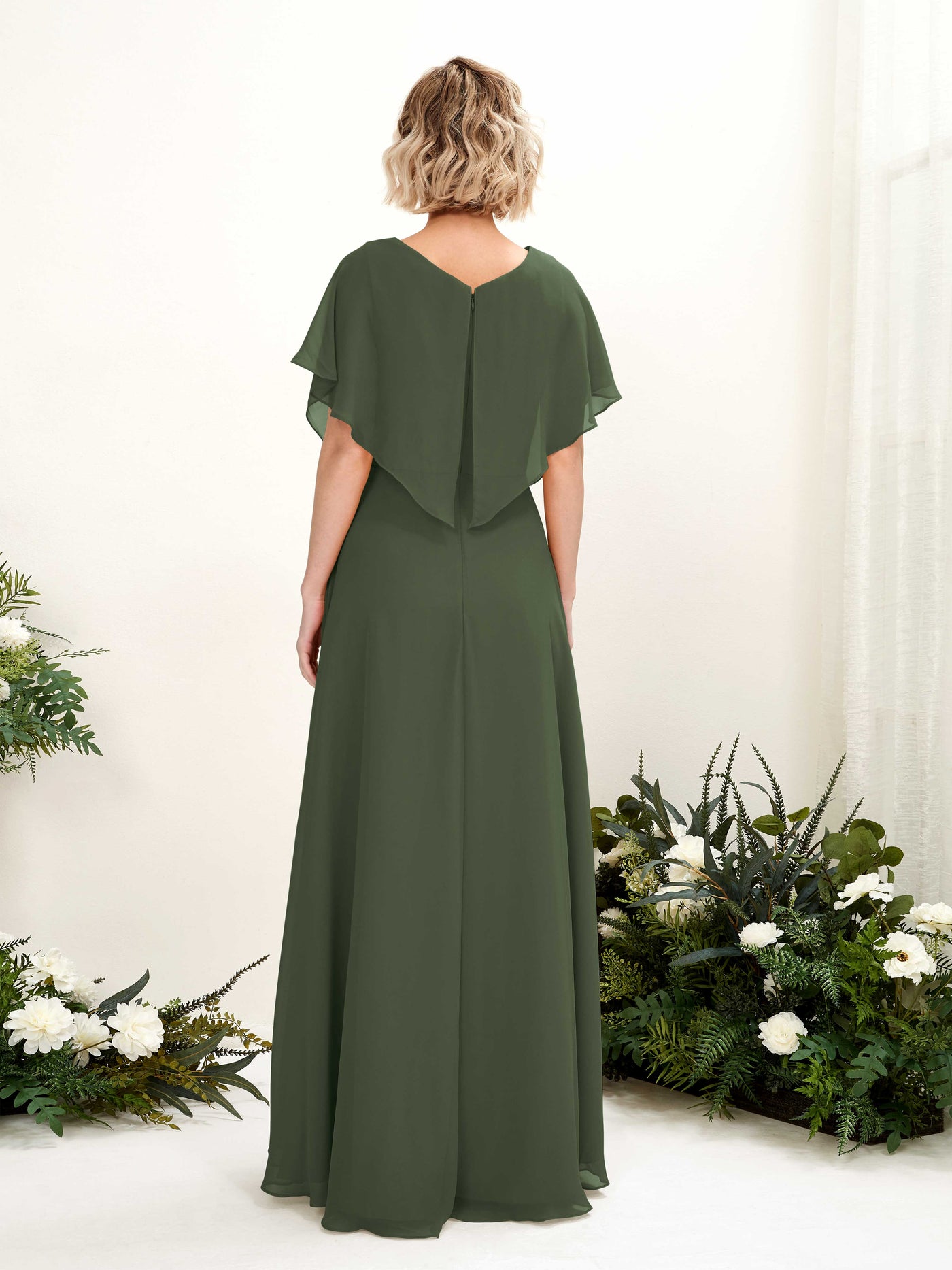 Carlyna Robe Trapèze Col V Manches papillon Longueur ras du sol Demoiselle d'honneur Olive Martini #couleur_olive-martini