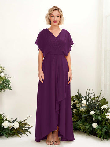 Carlyna Robe Trapèze Col V Manches papillon Longueur ras du sol Demoiselle d'honneur Pourpre #couleur_pourpre