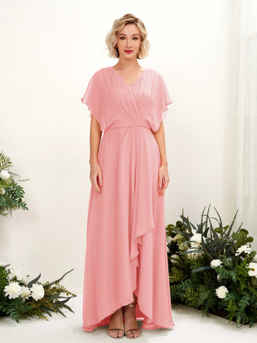 Carlyna Robe Trapèze Col V Manches papillon Longueur ras du sol Demoiselle d'honneur Rose Ballet #couleur_rose-ballet