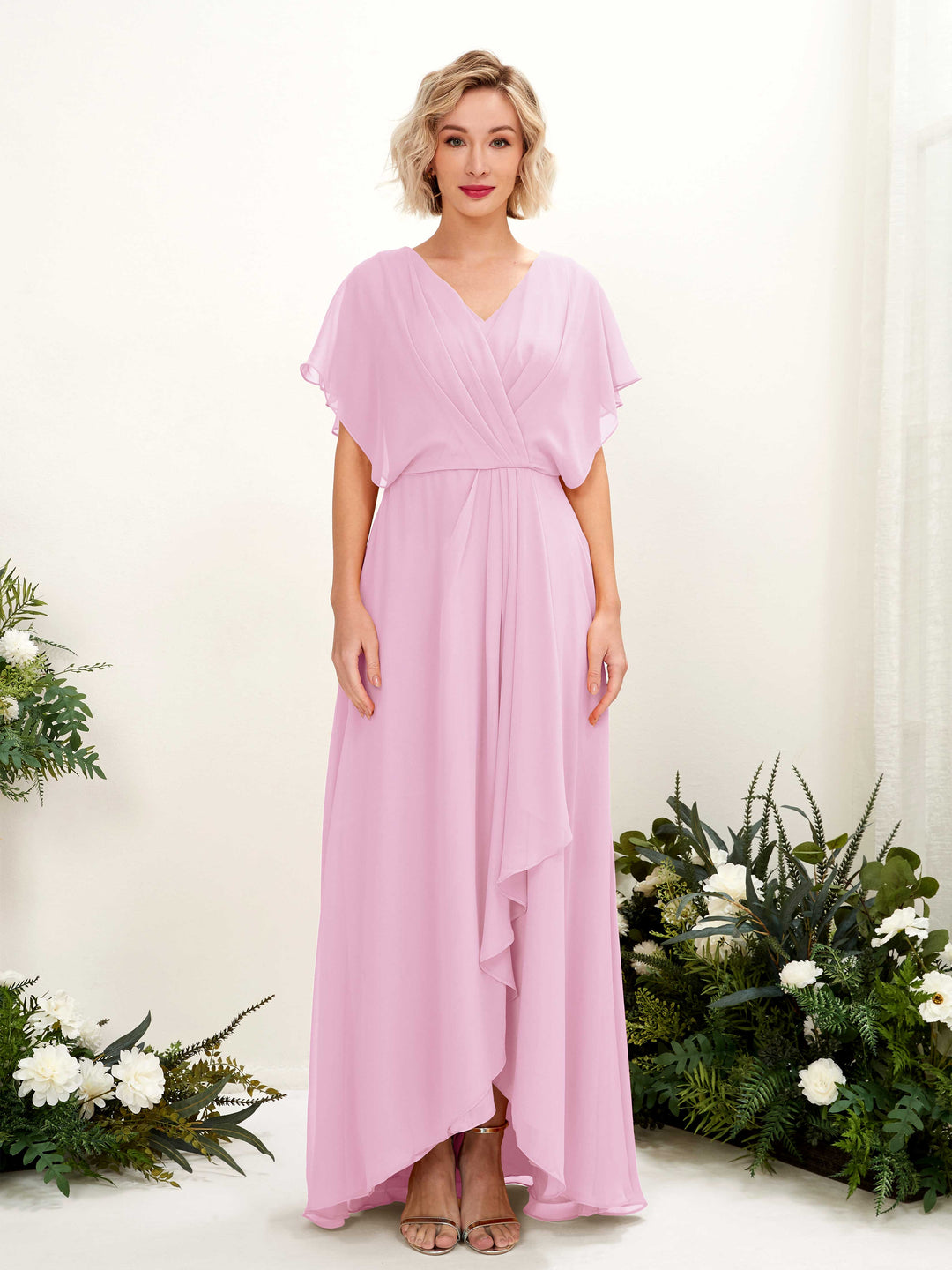 Carlyna Robe Trapèze Col V Manches papillon Longueur ras du sol Demoiselle d&