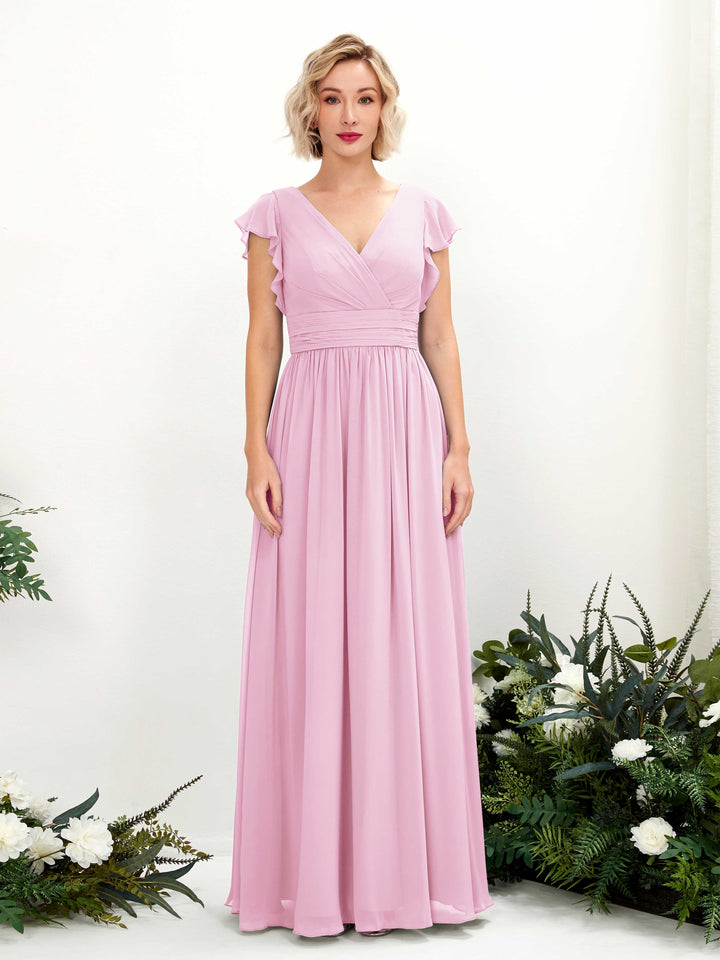 Carlyna Robe Trapèze Col V Manches papillon Longueur ras du sol Demoiselle d&