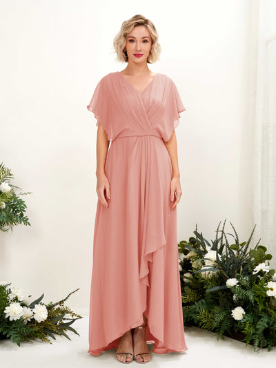 Carlyna Robe Trapèze Col V Manches papillon Longueur ras du sol Demoiselle d'honneur Rose Champagne #couleur_rose-champagne