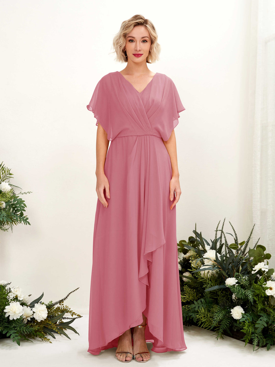 Carlyna Robe Trapèze Col V Manches papillon Longueur ras du sol Demoiselle d&