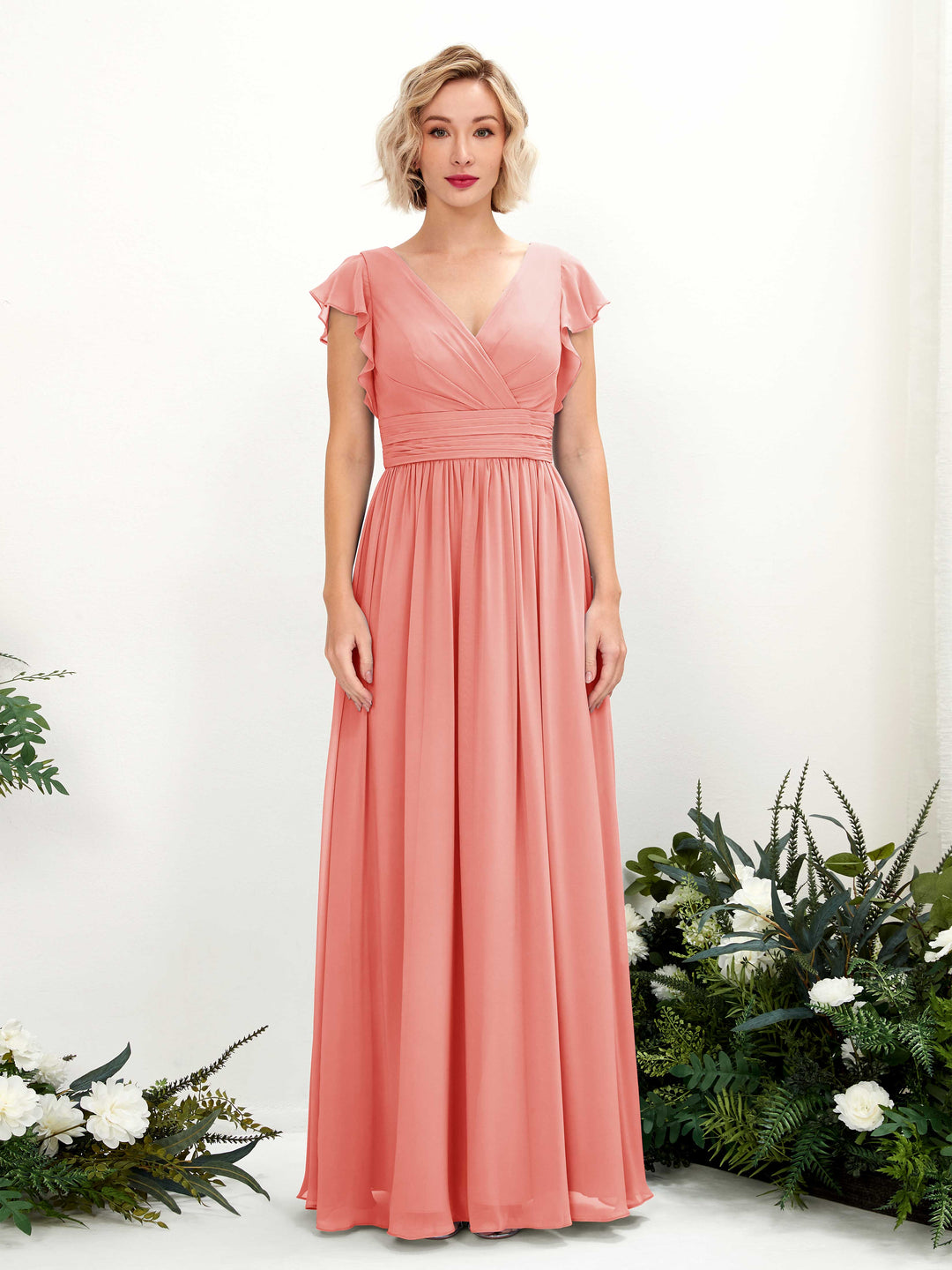 Carlyna Robe Trapèze Col V Manches papillon Longueur ras du sol Demoiselle d&
