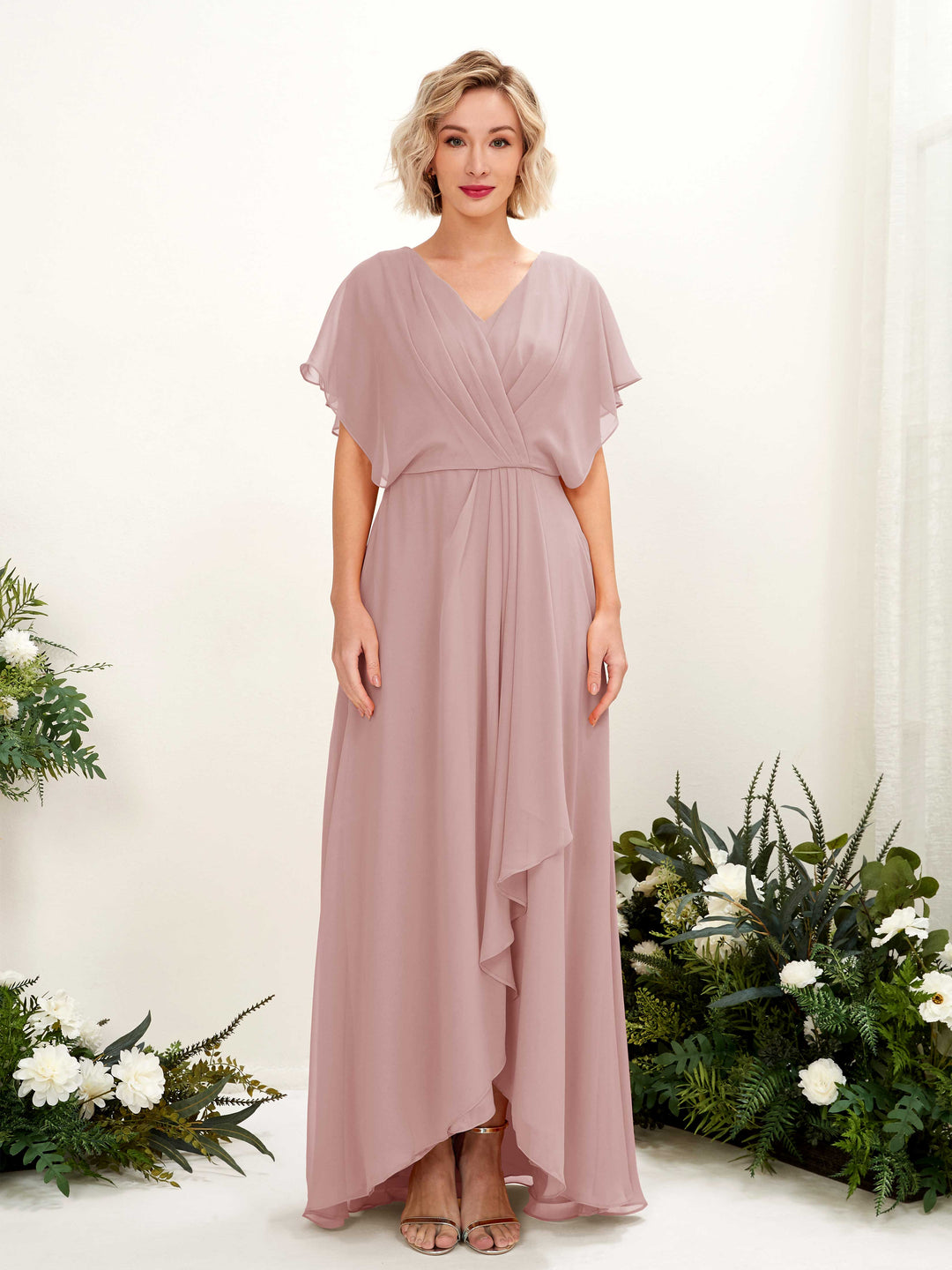 Carlyna Robe Trapèze Col V Manches papillon Longueur ras du sol Demoiselle d&