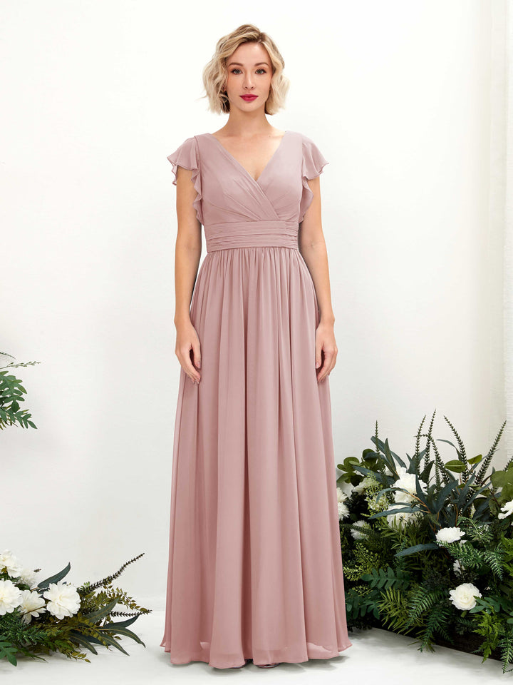 Carlyna Robe Trapèze Col V Manches papillon Longueur ras du sol Demoiselle d&