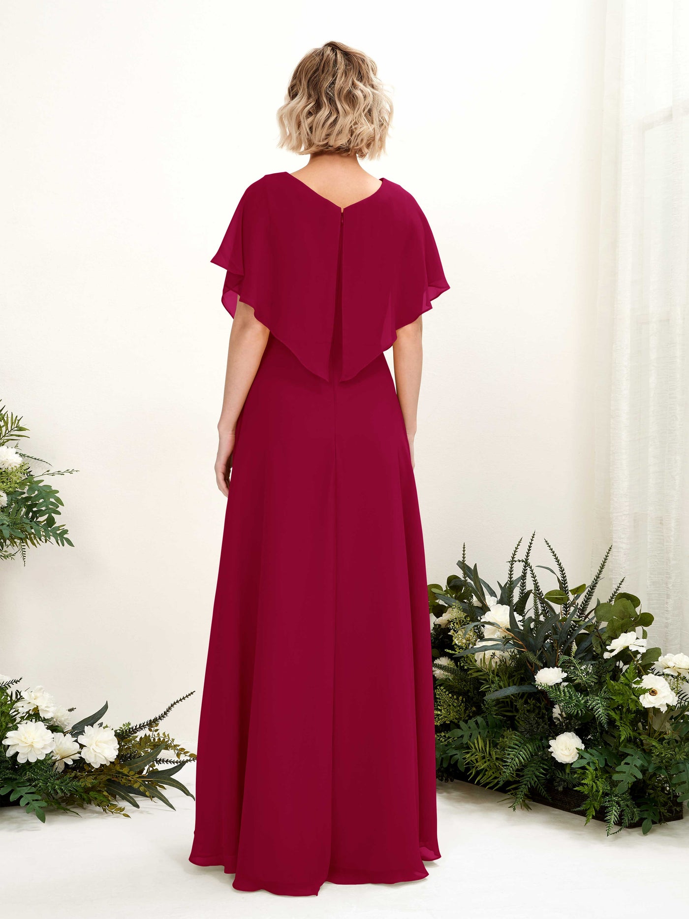 Carlyna Robe Trapèze Col V Manches papillon Longueur ras du sol Demoiselle d'honneur Rouge Bouffon #couleur_rouge-bouffon