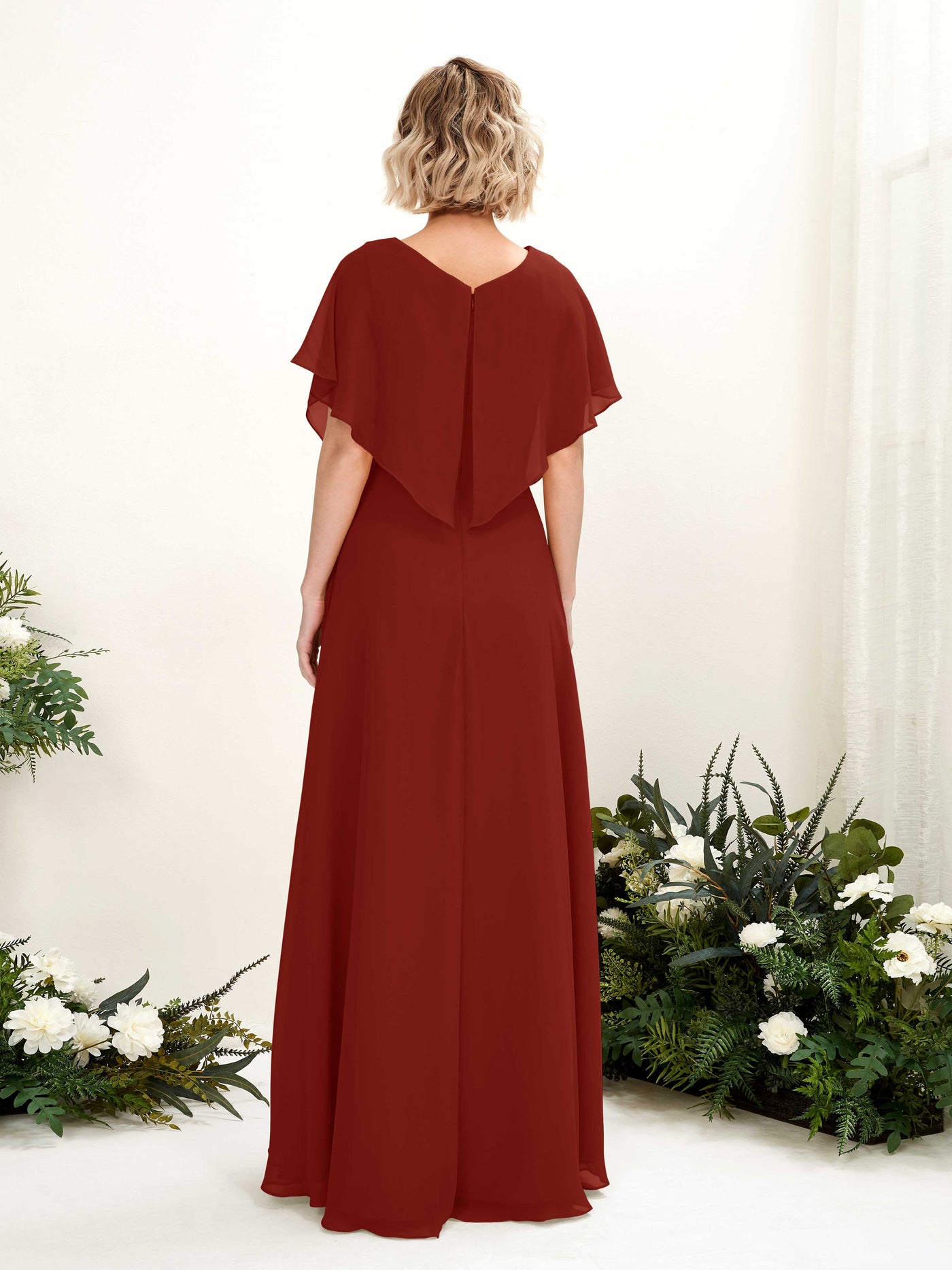 Carlyna Robe Trapèze Col V Manches papillon Longueur ras du sol Demoiselle d'honneur Rouille #couleur_rouille