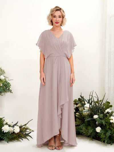 Carlyna Robe Trapèze Col V Manches papillon Longueur ras du sol Demoiselle d'honneur Taupe #couleur_taupe
