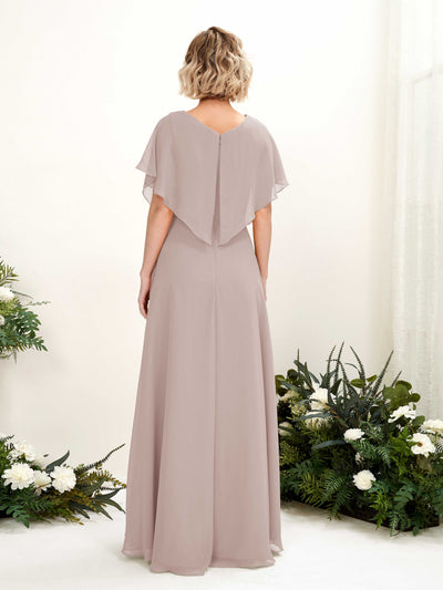 Carlyna Robe Trapèze Col V Manches papillon Longueur ras du sol Demoiselle d'honneur Taupe #couleur_taupe